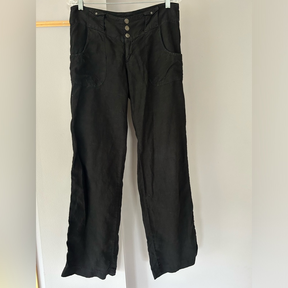 State Of Grace Women Cool Linen Blend Wide Leg Pants, Zipper, Black, 28x31